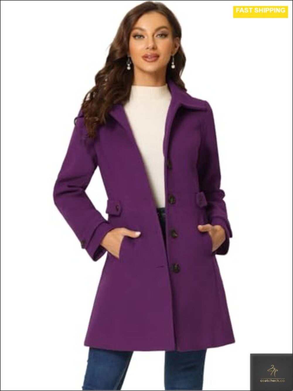 Women's Classic Single Breasted Trench Coat with Pockets, Fully Lined Winter